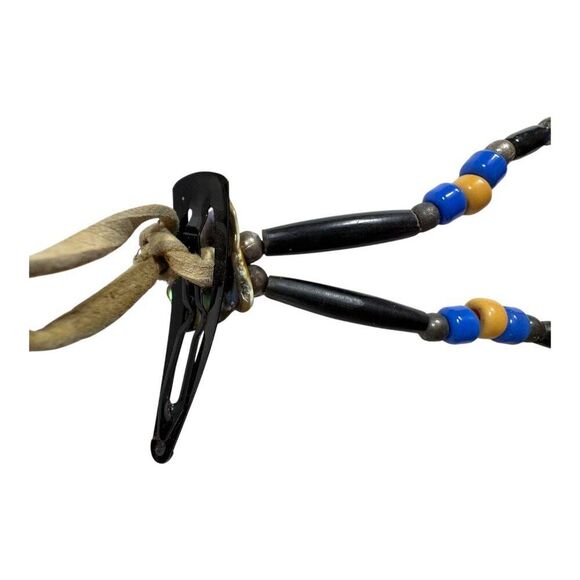 Vintage Handcrafted Feather Hair Clip Beaded Accents & Leather Ties Boho Style - Picture 7 of 7